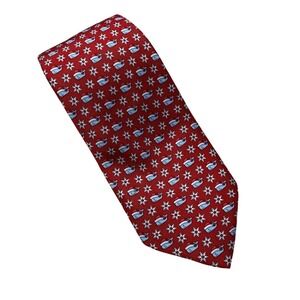 Vineyard Vines Red Santa Whale Snowflake 100%‎ Silk Handmade Mens Necktie